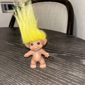 Vintage Uneeda Wishnik 3" TROLL Trolls Doll Yellow Hair Double Horseshoe